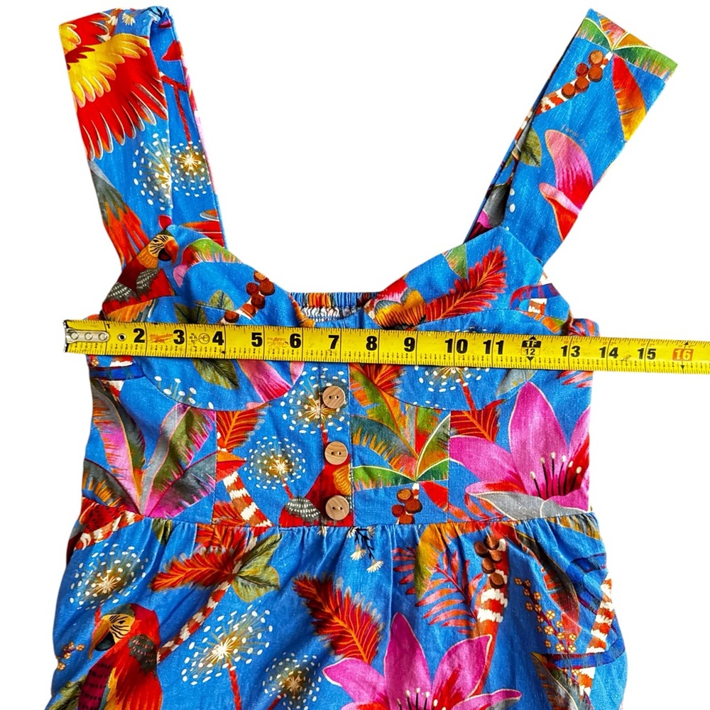 FARM RIO 100%Cotton Macaw Tropical Blue Floral Party Mini Dress Size XS - Picture 14 of 14